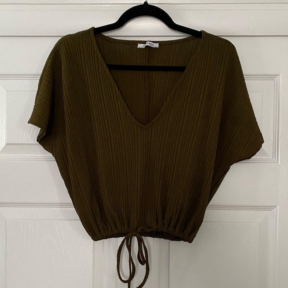 Zara Green Tie-Cropped Shirt size small